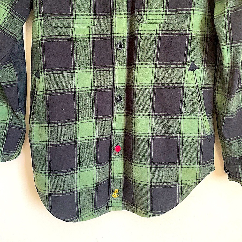 Green Checkered Flannel Button up - Picture 3 of 7
